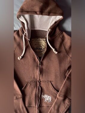Vintage Cocoa Women’s Full-Zip Hoodie - Brown + Elephant Patch - SMALL | Y2K
